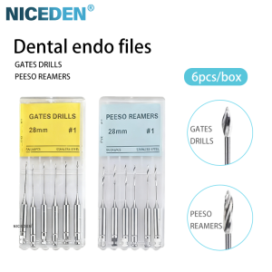 NICEDEN 6Pcs/Box Dental Engine Use Endodontic Gates Drill Peeso Reamers Glidden Rotary 28mm/32mm #1-6 Stainless Steel Endo Files Dentist