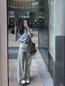 Cherry Blossom Colored Wide Leg Suit Pants for Women High Waist Casual Straight Cut Long Trousers Suitable for Pear Shaped Body
