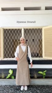 YEPPUOUTFIT - Hyewon Overall | Basic Long Dress Simple Lucu V Line Tanpa Lengan Bahan Linen Twill