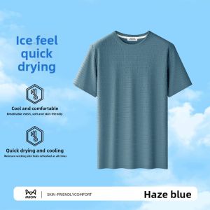 Miiow | Mens Ice Silk Mesh Short Sleeve T-Shirt Quick Dry Breathable Sports Thin Half Sleeve Round Neck Casual Summer Fashion Top
