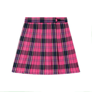 Original Marskei Pink Plaid Skirt JK Uniform Style Half-length Pleated Mini Skirt for Women High Waist Polyester Blend