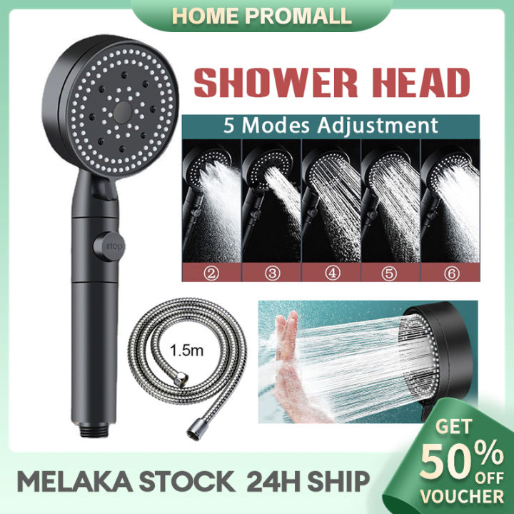 Adjustable Turbocharged Shower Head 5 Mode High Pressure Water Saving ...