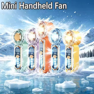 USB Rechargeable Mini Handheld Fan Ultra-Quiet Digital Display Small Electric Fan Powerful Wind Personal Cooling Fan With Light