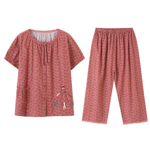 Miiow | Pure Cotton Short Sleeve Sleepwear Womens Style Summer New Cat Person Home Clothes Outdoor Wearable Seven-Foot Pants Set