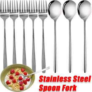 12 ชิ้น ช้อนส้อมสแตนเลสสไตล์เกาหลี / ฟองน้ำและส้อมอาหารด้ามจับยาวเกรดอาหาร / ช้อนส้อมหนาคุณภาพสูงสำหรับใช้ในครัวเรือนสำหรับของหวาน เครื่องดื่ม และกาแฟ