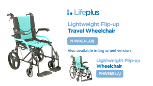 Lifeplus PHW863 Ultra Lightweight Wheelchair Aluminium Frame 11kg 12" Wheels displays No.1 wheelchair supplier in Singapore
