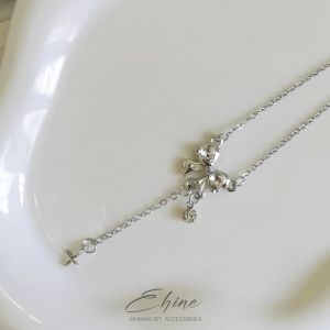 EHINE Ins style Rhinestone Bowknot Pendant Fashion Necklace for Women Kalung Perempuan N01