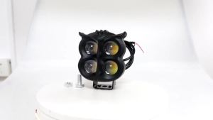 1PCS Motocycle 4Lens LED Laser Spotlight Owl Design Headlight External Auxiliary Lamp Dual Color High Low Beam Strobe Light