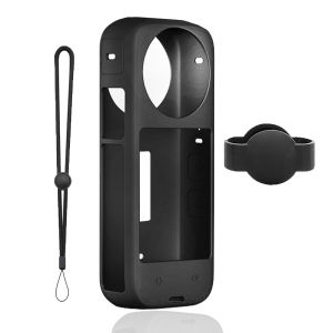 Silicone Protective Case for Insta360 X4 Panoramic Camera Shockproof Anti-Scratch Soft Cover with Lens Cap & Wrist Strap
