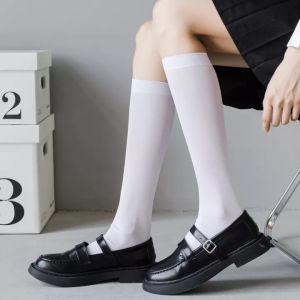 ยิ้มพื้นผ้า เสื้อผ้าย ลายลูกไม้ กระชับแผ่นเป๊ะ สีพื้น สองความยาว ถุงเท้าเข่าผ้าฝ้าย