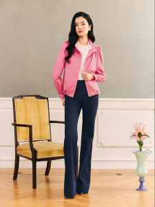 Elegant Retro Standing Collar Puff Sleeve Jacket