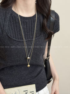 สร้อยคอจี้ลูกบอลโลหะบางเฉียบสไตล์เรียบง่ายสำหรับผู้หญิง เครื่องประดับแฟชั่นฤดูใบไม้ร่วง/ฤดูหนาว โซ่ยาวสำหรับเสื้อกันหนาว