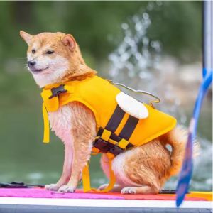HATELI Dog Life Vest Pet Dog Swimsuit Big Dog Collar Harness Pet Jacket Dog Swimming Summer Swimwear Clothes Cute Bee Style Pet Dog Cat Clothes