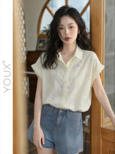 YOUXIANG | Áo Sơ Mi Tay Ngắn Thêu Hoa Elegante Đồ Công Sở Mùa Hè