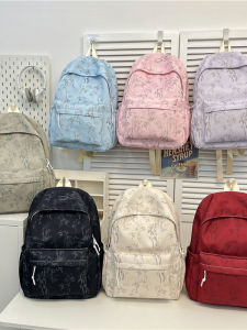 New Chinese Style Floral Print Backpack Portable Versatile Travel Backpack Lightweight Casual Campus Bookbag for Women