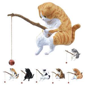Garden Décor Fishing Cat Figurine Small Cat Statue for Outdoor and Aquarium Decoration