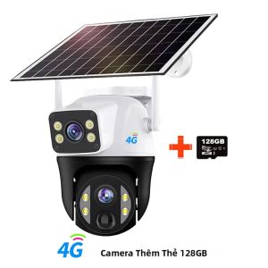 Camera Năng Lượng Mặt Trời Chống Nước Ngoài Trời 12MP Ống Kính Kép Với Thẻ Sim 4G Tích Hợp Pin Bảo Vệ An Ninh Video CCTV V380 Pro