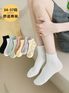 ถุงเท้าผู้หญิงสั้นแบบสวมหัวเข้ารูป ทรงพื้น ถุงเท้าผ้าฝ้ายสีพื้น ดูดซับเหงื่อ ฤดูใบไม้ผลิและฤดูร้อน ถุงเท้ากีฬา ถุงเท้าแฟชั่น