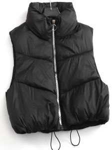 เสื้อกั๊กผ้าฝ้ายทรงสั้นสไตล์เรียบง่าย สีสันสดใส แขนยาว คอตั้ง ปิดด้วยซิป เสื้อคลุมกันหนาวแบบลำลองสำหรับผู้หญิง