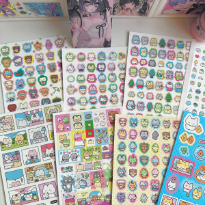 สติกเกอร์แมวน่ารักสไตล์เกาหลีลายกราฟฟิตี 1/9 ชิ้น สติกเกอร์การ์ตูนสัตว์น่ารักสำหรับตกแต่งสมุดบันทึกไดอารี่ สมุดบันทึกภาพ และสมุดภาพ