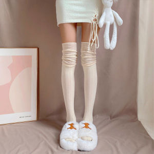 1Pair Women Thick Cotton Long Girls Long Tube School Socks Black/White/Gray Lolita JK Style Knit Stockings
