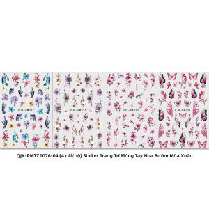 4 Miếng Dán Móng Tay Hình Bướm Hoa 3D Mùa Xuân Dễ Dán Trang Trí Tự Làm Đám Cưới Tiệc Tùng Phong Cách Y2K Chất Liệu PET