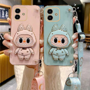 Phone Case OPPO A5i Pro OPPO A5 OPPO A5X 4G 5G Casing New Hot Design Electroplated Silicone Soft Cover with Cute Labubu Cosmetic Mirror Stand and Lanyard 2025