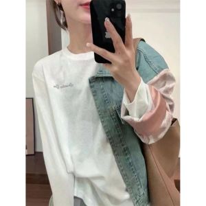 Korean Style Soft Thin Embroidered Letter Long Sleeve White T-Shirt Women Early Autumn New Loose Inner Wear Base Shirt
