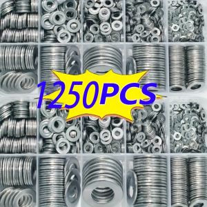 1250pcs 304 Stainless Steel Flat Washers Assortment Kit (M2-M2.5-M3-M4-M5-M6-M8-M10-M12) - For Home/Factory Repair/outdoor