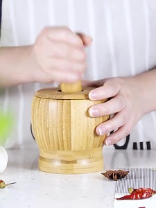 300ml Pepper Mill Mortar Pestle Pugging Pot with Lid Bamboo Wooden Garlic Herbs Spice Grinder Natural Pharmacy Herbs Bowl