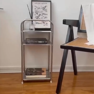 OzPro ชั้นวางของ สเตนเลส ชั้นวาง ข้างเตียง โต๊ะเตียง เหมาะสำหรับห้องนอน ห้องนั่งเล่น และห้องน้ำ ชั้นเก็บของ 3 ชั้น