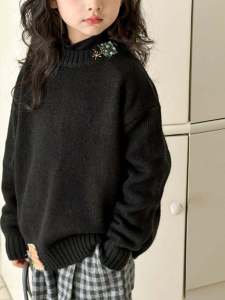 Girls Knitted Sweater Autumn Winter New Chinese Style round Neck Pullover Wool Blend Soft Warm Long Sleeve Top for Kids