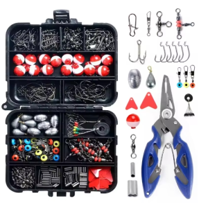 187/263 pcs Fishing Tools Accessories Kit Jig Hooks Fishing Sinker Weights Swivels Snaps Connectors with Fishing Tackle Lure Box