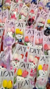 HOA TẶNG DỊP LỄ HOA TẶNG SINH NHẬT HOA TULIP KÈM GẤU BÔNG 2 BÔNG HOA TULIP CAO CẤP KÈM GẤU