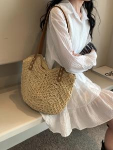 Summer Straw Woven Bag Womens 2024 New Arrival Seaside Vacation Beach Woven Bag Niche Style Large Capacity Shoulder Tote Bag
