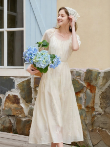 XIANGYING | Elegant White Lyocell Embroidered Dress