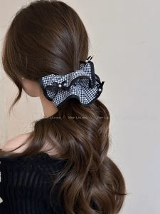 Pearl Butterfly Knot Plaid Hair Ties Womens New 2025 High-End Feeling Hair Bands Head Flowers Hair Accessories