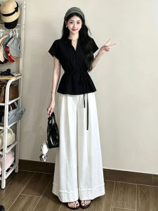 SUSIEYUAN | Korean Style New Black Tshirt and Wide Pants Set