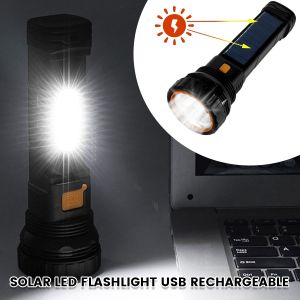 USB/solar emergency flashlight Rechargeable flash light rechargeable waterproof original torchlight powerful flashlights Solar LED Lamp hand light flashlight Camping Light seach light Solar Flashlight COB Side Light Torch light work light led