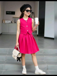CAROLNew Hot Trend Best Seller V-neck Chaleco Vest and Skirt Terno Set Coordinates - ages from 4 to 12 ages - classy and elegant - timeless classic - timeless piece - casual office or party - classic piece - super kapal ng tela - hindi kayo magsisi