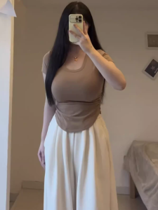 U-Neck Short Sleeve Big Size Womens T-Shirt Pure Color Slim Fit Summer Thin Down Underwear Top Slimming Effect