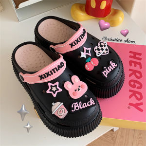 Sweet Style Rabbit Hole Clogs Thick Bottom EVA Slippers Increased Height Cute Hole Design Summer Cool Feeling Sandals