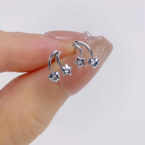 LAZO DIAMOND Star and Love Diamond Stud Earrings in 9k White Gold