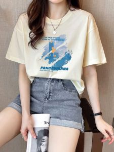 เสื้อยืดแขนสั้นผ้าฝ้ายบริสุทธิ์สําหรับผู้หญิงในรูปแบบลายพรางหลวมพอดีสไตล์ลําลองเสื้อผ้าฤดูร้อนอายุ 18-35 ปี