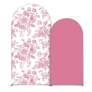 VIKAMA Double‑sided Arch Backdrop Cover Retro Rose Line Art Arched Banner Cover  Wedding Birthday Baby Shower Bridal Party Decor