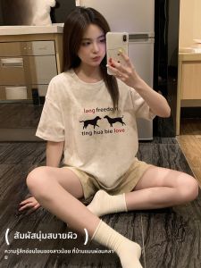 MiiOW | ชุดนอนผู้หญิงผ้าฝ้ายแท้แขนสั้นขาสั้นบางฤดูร้อน ชุดอยู่บ้าน ชุดนอนหวานๆ สำหรับเด็กผู้หญิง ชุดนอนผ้าฝ้ายแท้ 2 ชิ้น