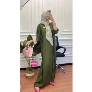 Gamis Wanita Jenna Kaftan List Dengan Desain Polos Busui Friendly Bahan Rayon Twil Premium By Elsafa