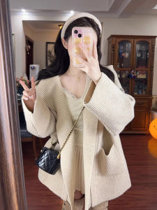 BINKAFENNY | Thickened Knitted Hooded Sweater Coat Womens Autumn Winter New Lazy Style Cardigan Top Korean System Long Medium Length