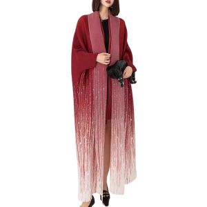 โนวาคุณภาพ⭐หนึ่งคนหนึ่งจีบ⭐แจ็กเก็ตเสื้อฝนยาวแบบข้ามพรมแดนเสื้อคลุมตัวนอกผ้าพันคอแขนค้างคาวพิมพ์ลายสีไล่ระดับสีหลวมขนาดใหญ่ตามสมัยนิยม