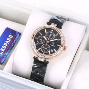 Jam tangan wanita Leopard 8059L tali rantai tanggal aktif chrono off analog original